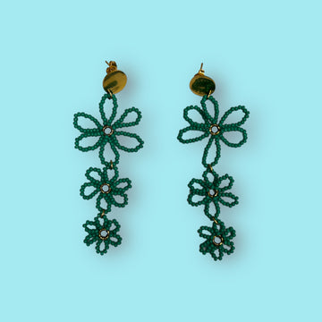 Boucles d’oreilles triple fleurs vertes
