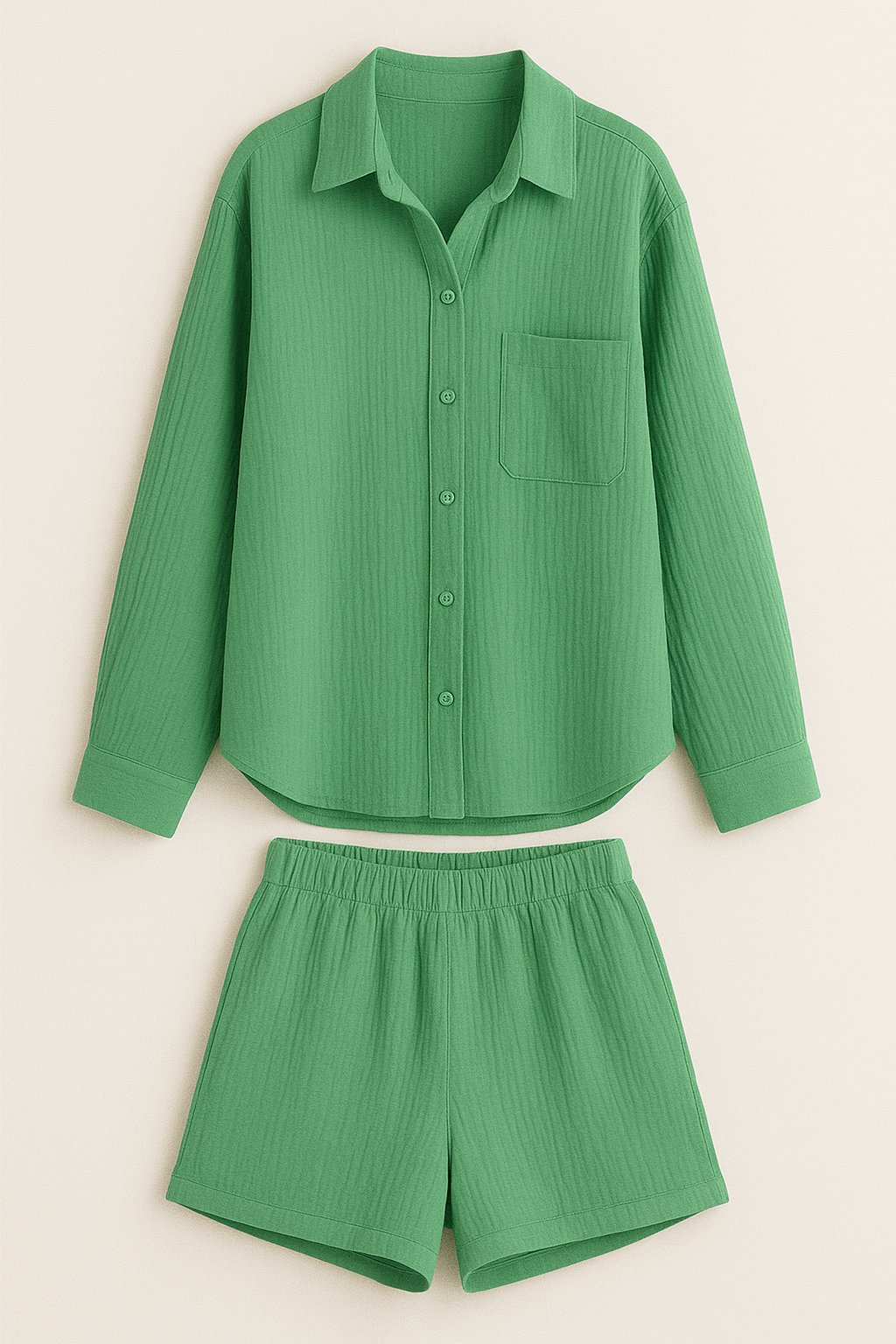 Ensemble chemise & short en gaze de coton vert Santorin